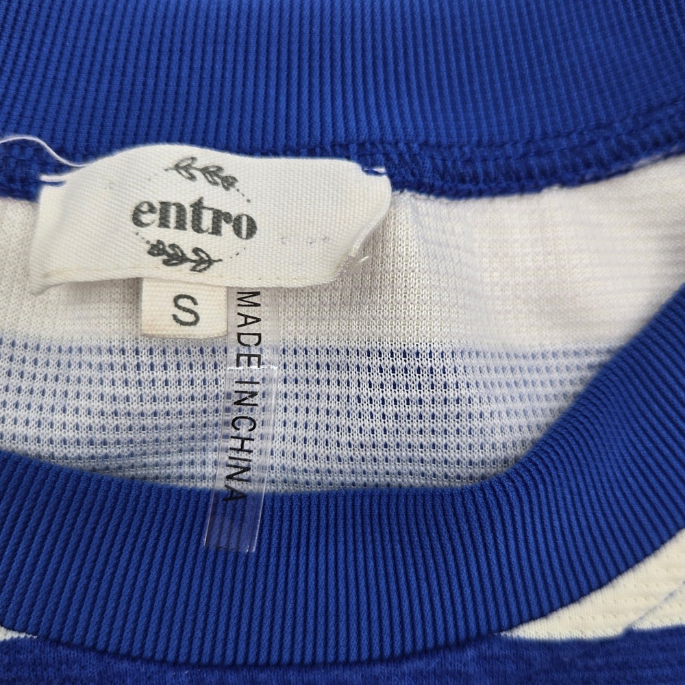 Entro Charley Blue Ivory Striped Capped Sleeve Mini Dress Size S Pockets Casual‎ - Picture 5 of 6